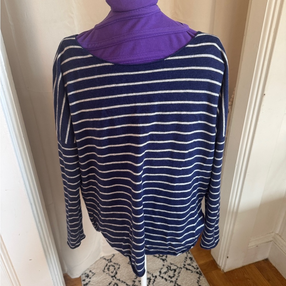 Vince Navy and White Striped Long Sleeve Top